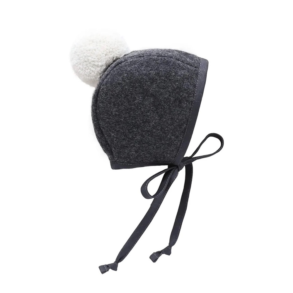 Briar Baby Charcoal Pom Bonnet Cotton-Lined 6-12m